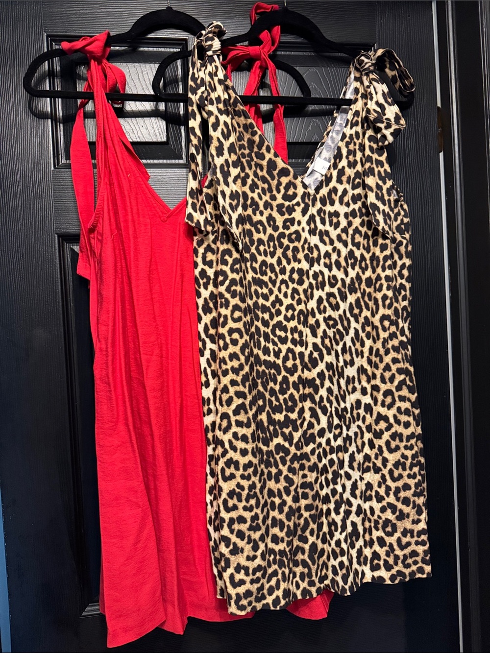 H&M Red Tie-Shoulder Mini Dress & Leopard Print Dress (lot-2)